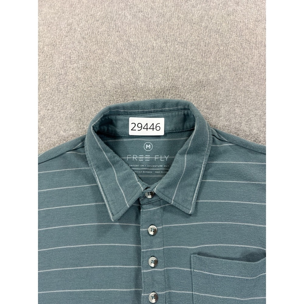 Free Fly Bamboo Blend Short Sleeve Striped Polo Shirt (Men's Medium) Blue - Picture 4 of 9